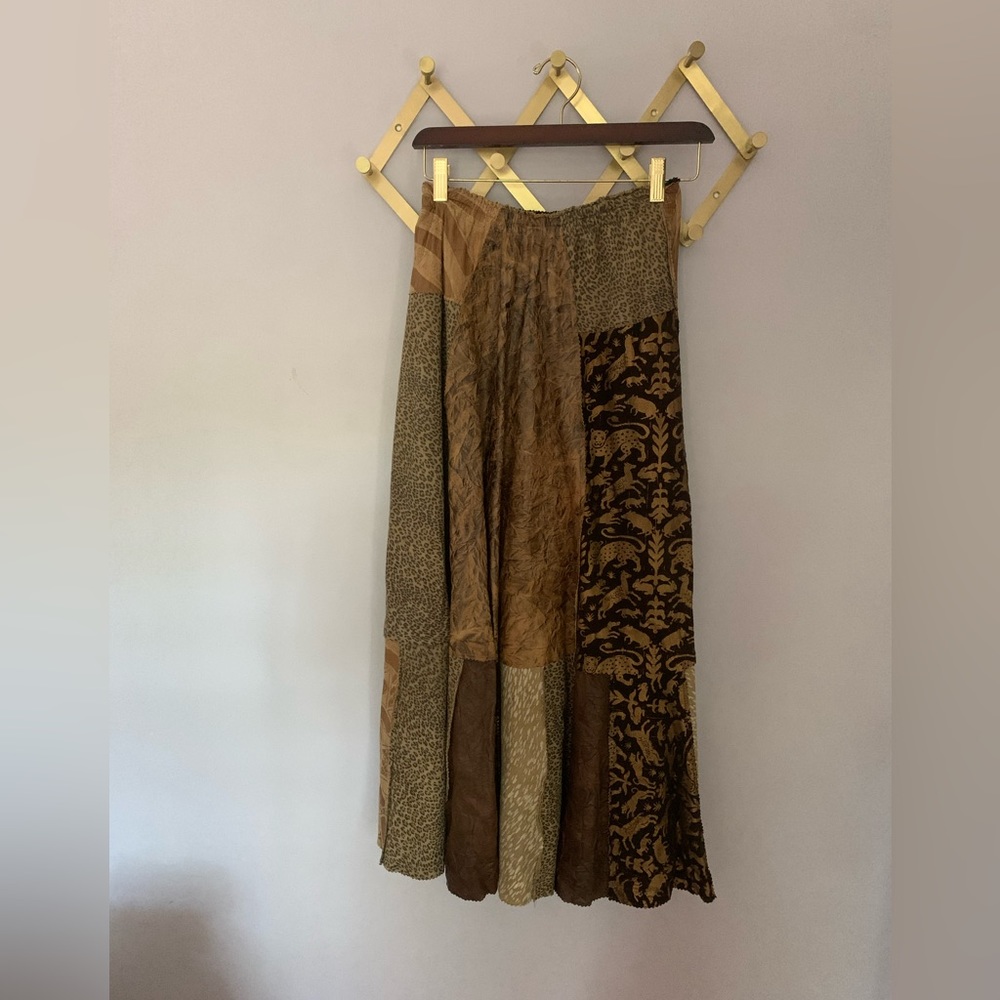 Leather Patchwork Brown Maxi Skirt - image 2